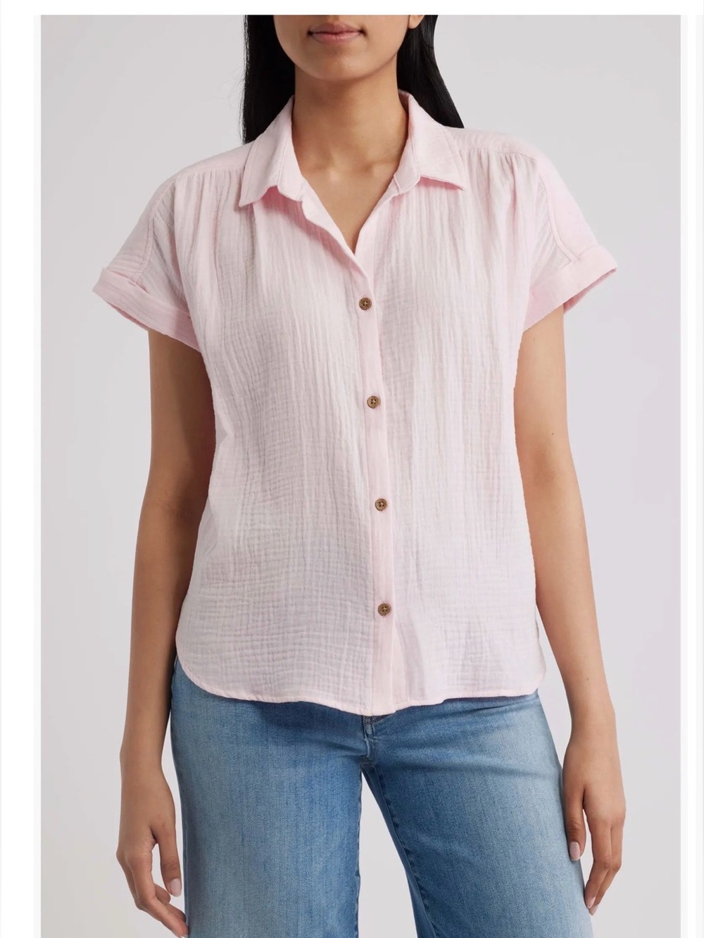 NWT Beachlunchlounge Devin Gauze Button Front Blouse pink XS